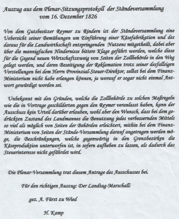 Auszug aus dem Plenar-Sitzungsprotokoll der Ständerversammulng vom 16 Dezember 1826