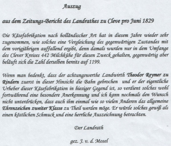 Auszug aus dem Zeitungsbericht des Landrathes zu Cleve pro Juni 1829